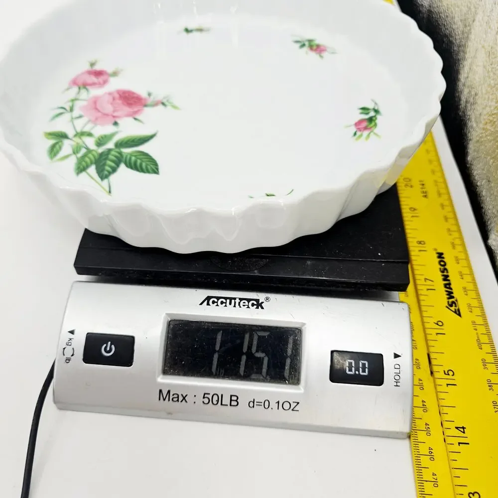 Vintage Christineholm Porcelain White Pink Rose Pie Tart Plate Dish 9